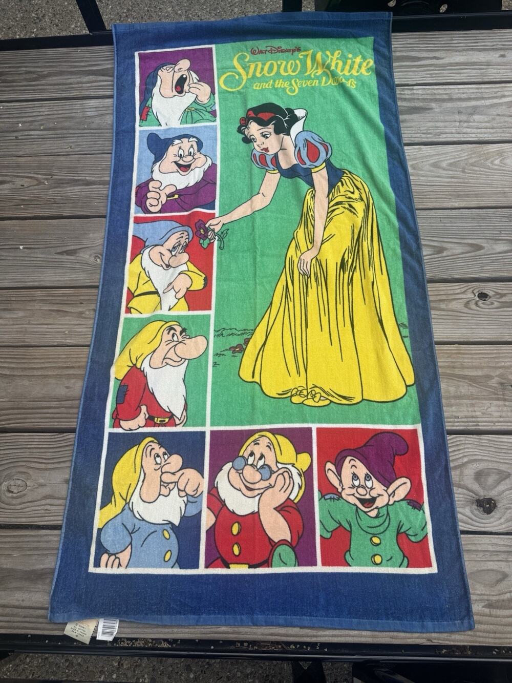 Vintage Disney Snow White & The Seven Dwarfs Beach Towel Franco Cotton